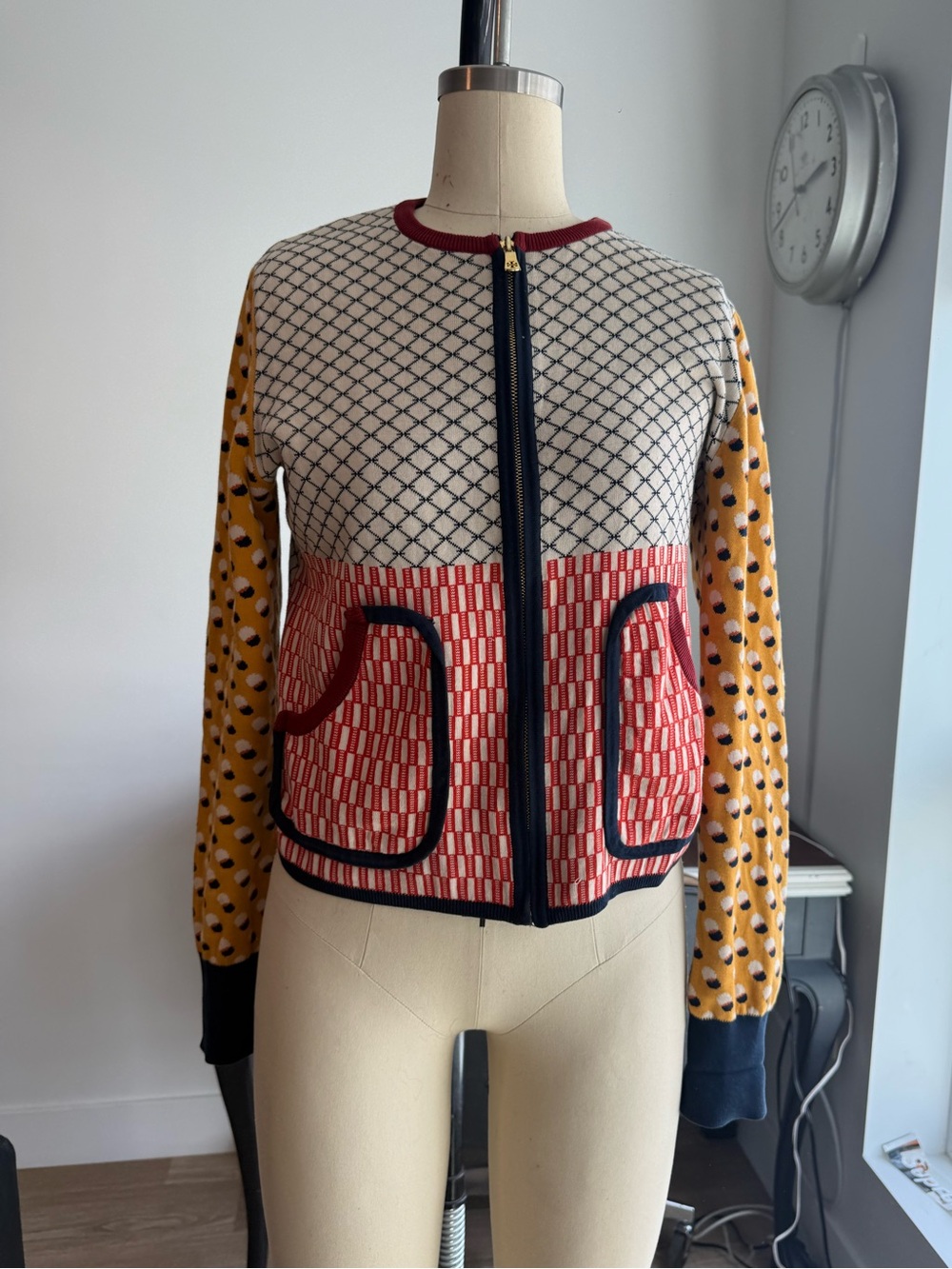 TORY BURCH ALDWYN PATCHWORK SWEATER SZ S